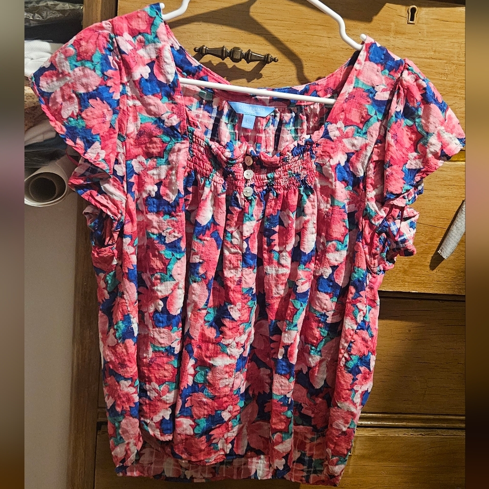 Draper James Pink and Blue Floral Blouse
